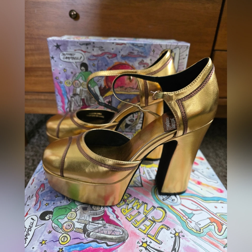 Jeffrey Campbell Low Down Gold Platform Shoes
